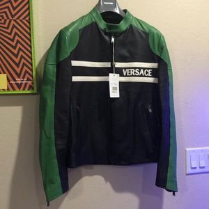 VERSACE - Authentic Vintage Men’s Leather Moto Jacket - size 52IT - NEVER WORN!